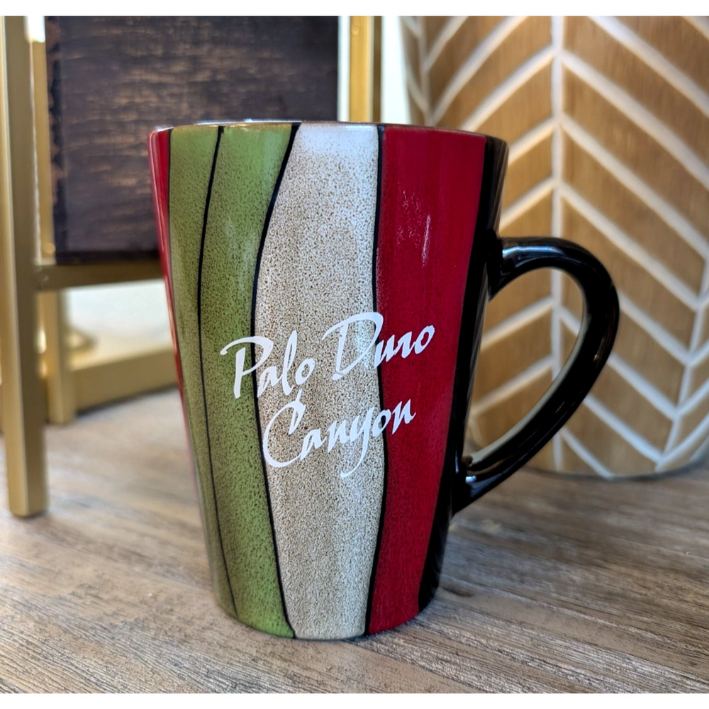 Palo Duro Canyon Coffee Mug Texas Souvenir Tall Latte Mug Red Green Stripe